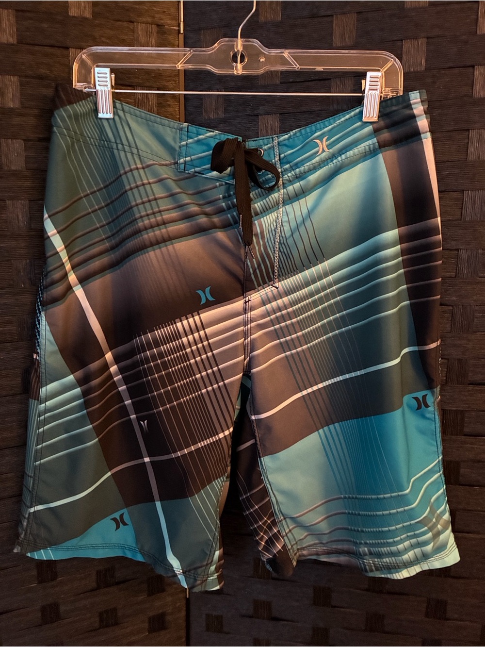 Hurley Teal and Black Plaid Board Shorts